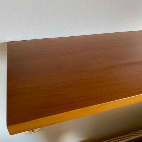 Set of 8 wall shelves with hidden support, wood color, 120x25 cm