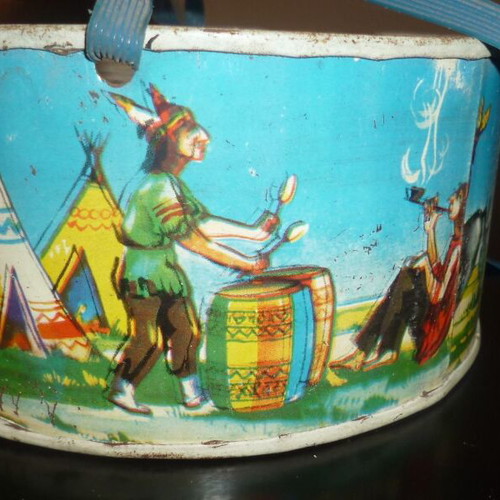 Tin Lithograph Children's Drum 60s used, Greek festive