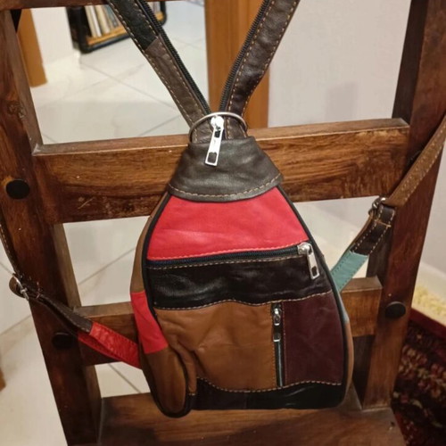 Leather backpack bag new, brown shades, multiple compartments