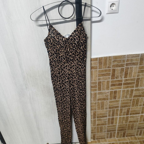 Women's leopard print jumpsuit with straps