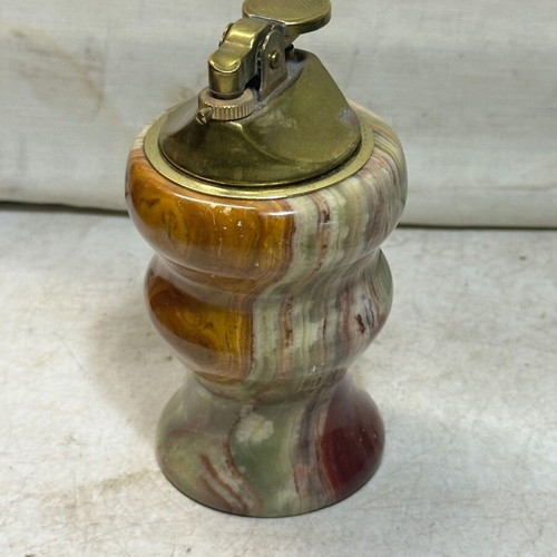 Vintage table lighter made of onyx with brass mechanism used
