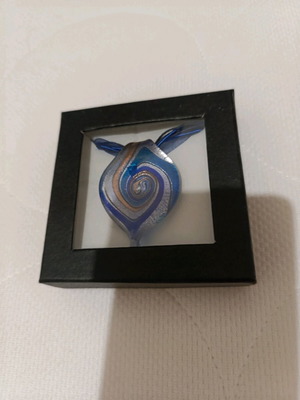 Handmade glass pendant new in blue and gold tones