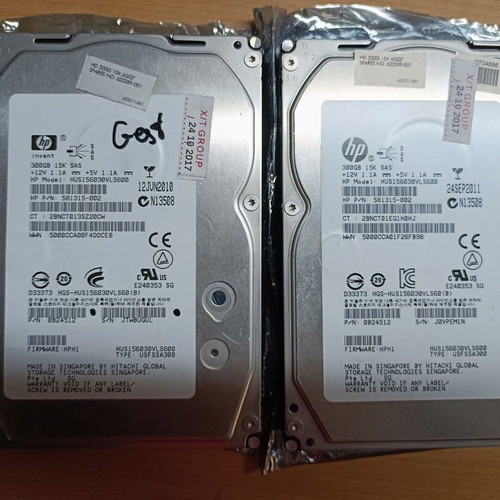 HP Enterprise SAS 300GB 15K RPM used, 2 pieces 3.5" hard drives