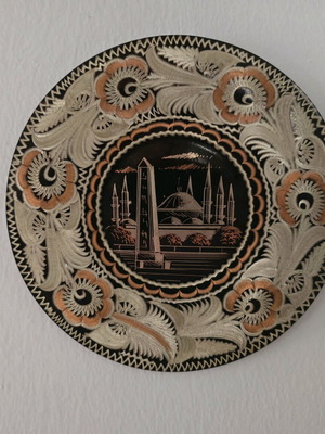 Metal decorative plate with embossed Hagia Sophia design like new