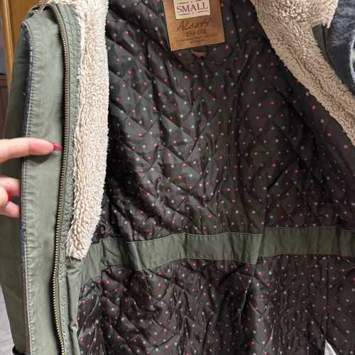 Alcott olive jacket used with zipper flaws, size S