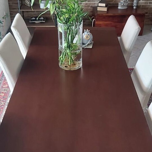Solid wood dining set with six extendable chairs