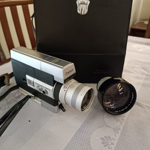 Canon Zoom 518 Super 8mm film camera used with leather case and extra lens