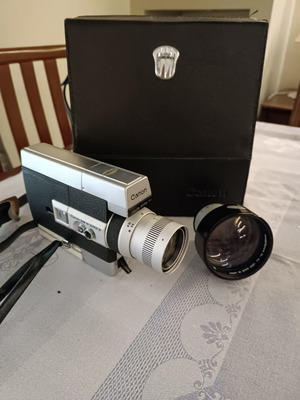 Canon Zoom 518 Super 8mm film camera used with leather case and extra lens