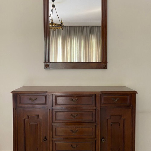 Vintage solid wood buffet with matching mirror