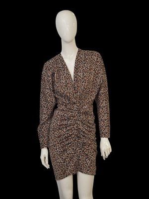 Devotion Leopard Print Bodycon Mini Dress Brown-Black Long Sleeve Size S like new