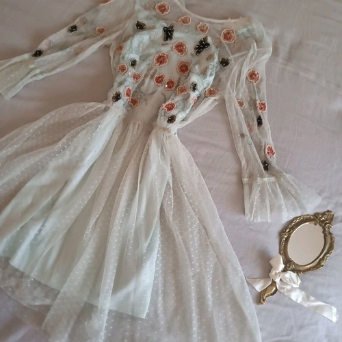 Fairy dress polka dot with tulle and embroidered details, like new, size S