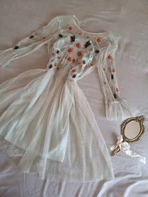 Fairy dress πουά με τούλι και κεντητές λεπτομέρειες, σαν καινούργιο, μέγεθος S