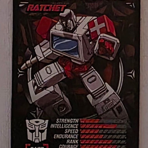 Transformers Ratchet card with stats and ability bars