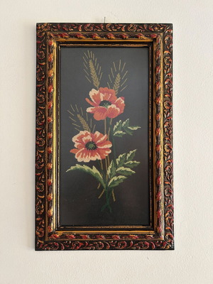 Vintage handmade embroidery framed artwork