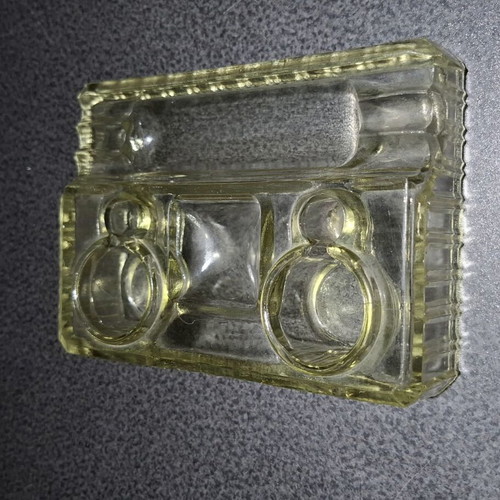 Glass double inkwell desk stand Art Deco vintage used