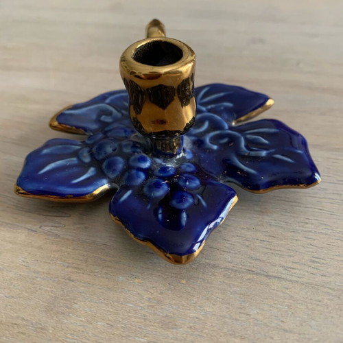 Handmade ceramic candlestick new with grape leaf design