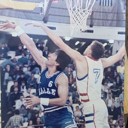 Panagiotis Giannakis Greece National Basketball Photo used, 90s Eurobasket