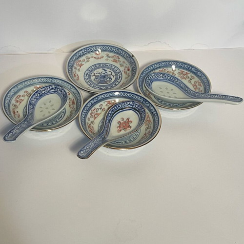 Set of 7 porcelain Chinese plates and spoons like new