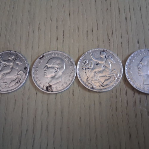 4 silver 20 drachma coins 1960