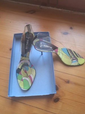 Charalas sandals size 39 used, transparent with pop art sole