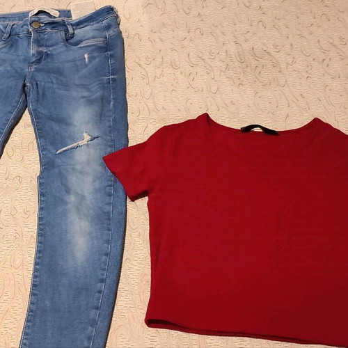 Set crop top Taily Wiejl small and jeans 36 slim fit