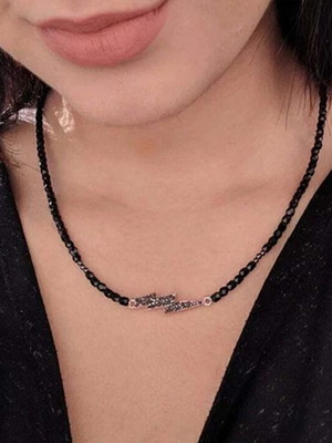 Handmade necklace Keraunos with black crystal beads and black rhinestones