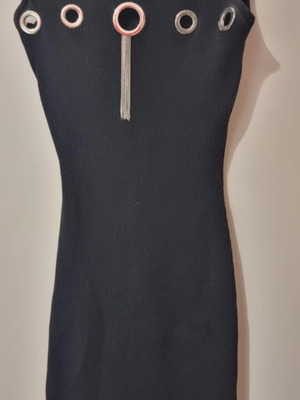 Jolly elastic black midi dress like new with decorative details