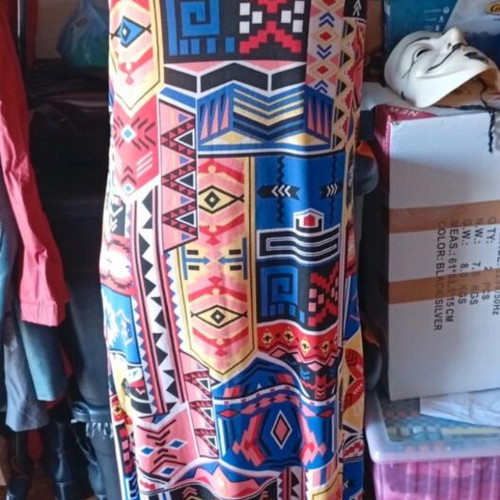 Boho ethnic dress with side slits, elastic, M/L