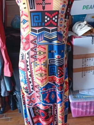 Boho ethnic dress with side slits, elastic, M/L