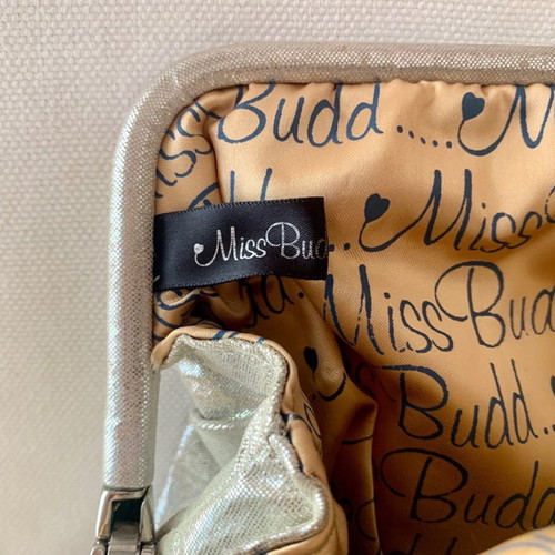 Miss Budd Love Birds leather clutch bag silver with bird design