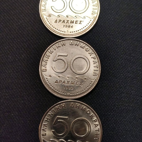 50 Drachma coins series 1980, 82, 84 Solon new