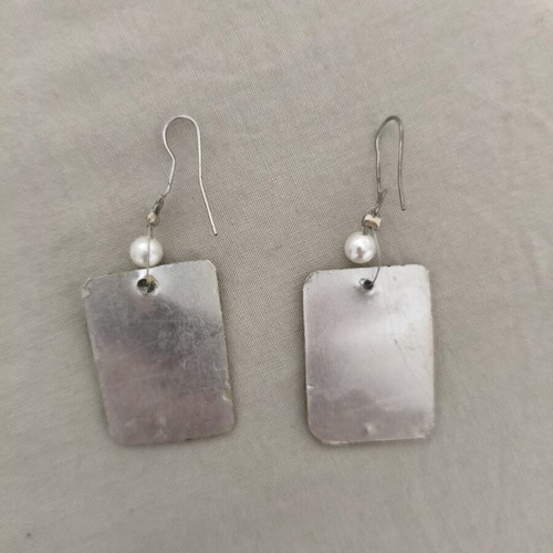 Handmade Earrings with Resin and Pearls, Abstract Design, Like New