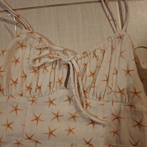 Dress for 16-year-old girls summer, size Small, beige with orange stars, linen, Pull&Bear, like new
