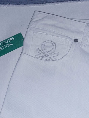 Benetton denim pants white XL 34 new, wide bell-bottom fit