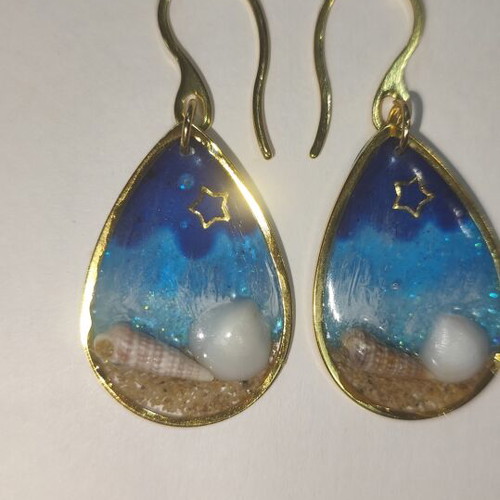 Earrings "Sea in a Drop" new, handmade with UV resin and surgical steel hooks