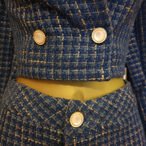 Womens Blue Tweed Jacket and Trousers Set new, size medium
