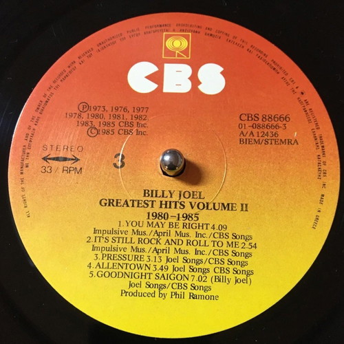 Billy Joel Greatest Hits Volume I & Volume II vinyl used, pop