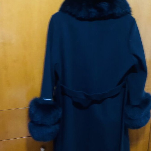 Cashmere coat new, removable fox fur collar and cuffs, black, XL