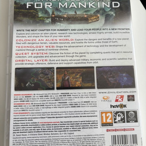 Sid Meier’s Civilization Beyond Earth PC CD-ROM used, strategy game