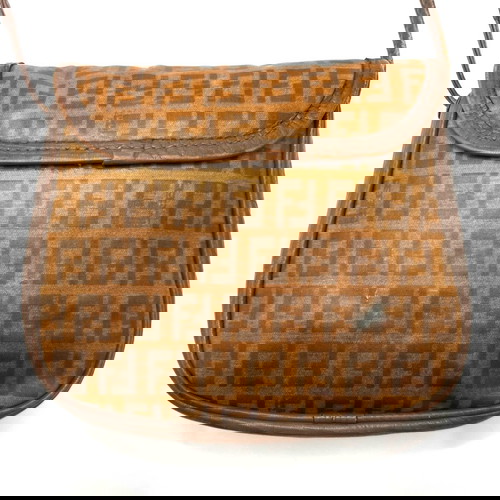 Fendi винтидж чанта тип кросбоди с класически 80-те мотиви употребявана, сива и бежова