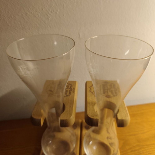 Pauwel Kwak Beer Glasses with Wooden Stands set of 2 like new, vintage style