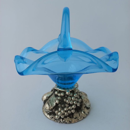 Murano vintage glass fondantière like new with silver-plated base