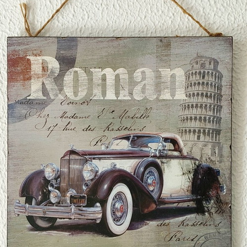 Wooden wall frame with vintage classic car design