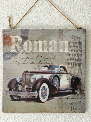 Wooden wall frame with vintage classic car design