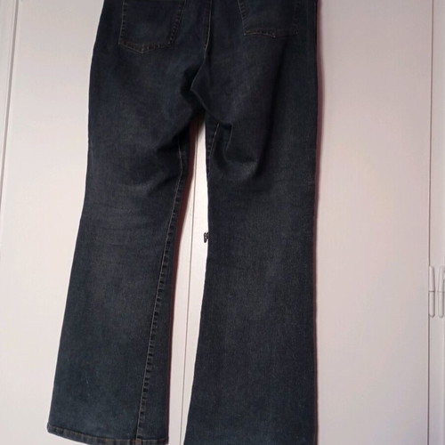 Jean elastic bell-bottom pants used, stonewashed blue black