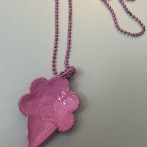 Necklace with ice cream pendant used, pink and purple
