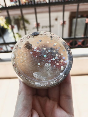 Glittery Fairy Coaster like new with chains, charms & epoxy resin