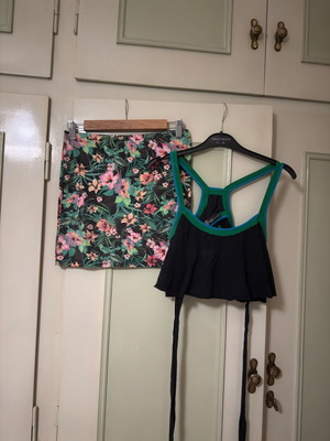 Anel set mini skirt and crop top like new, black and green