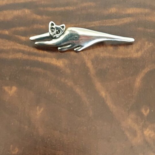 Silver 925 handmade cat brooch like new