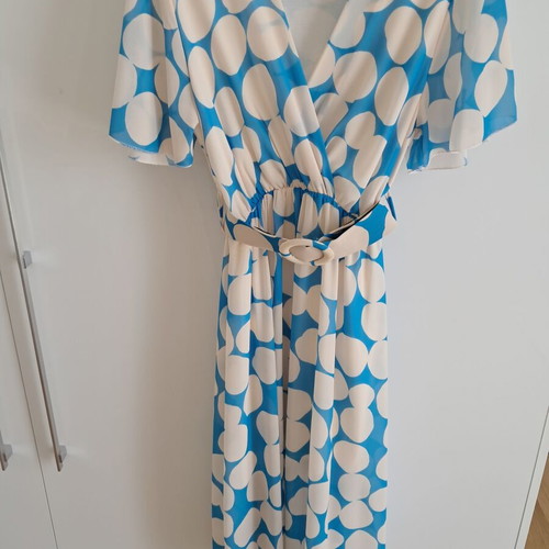 Women's midi dress cruzé like new, white and turquoise